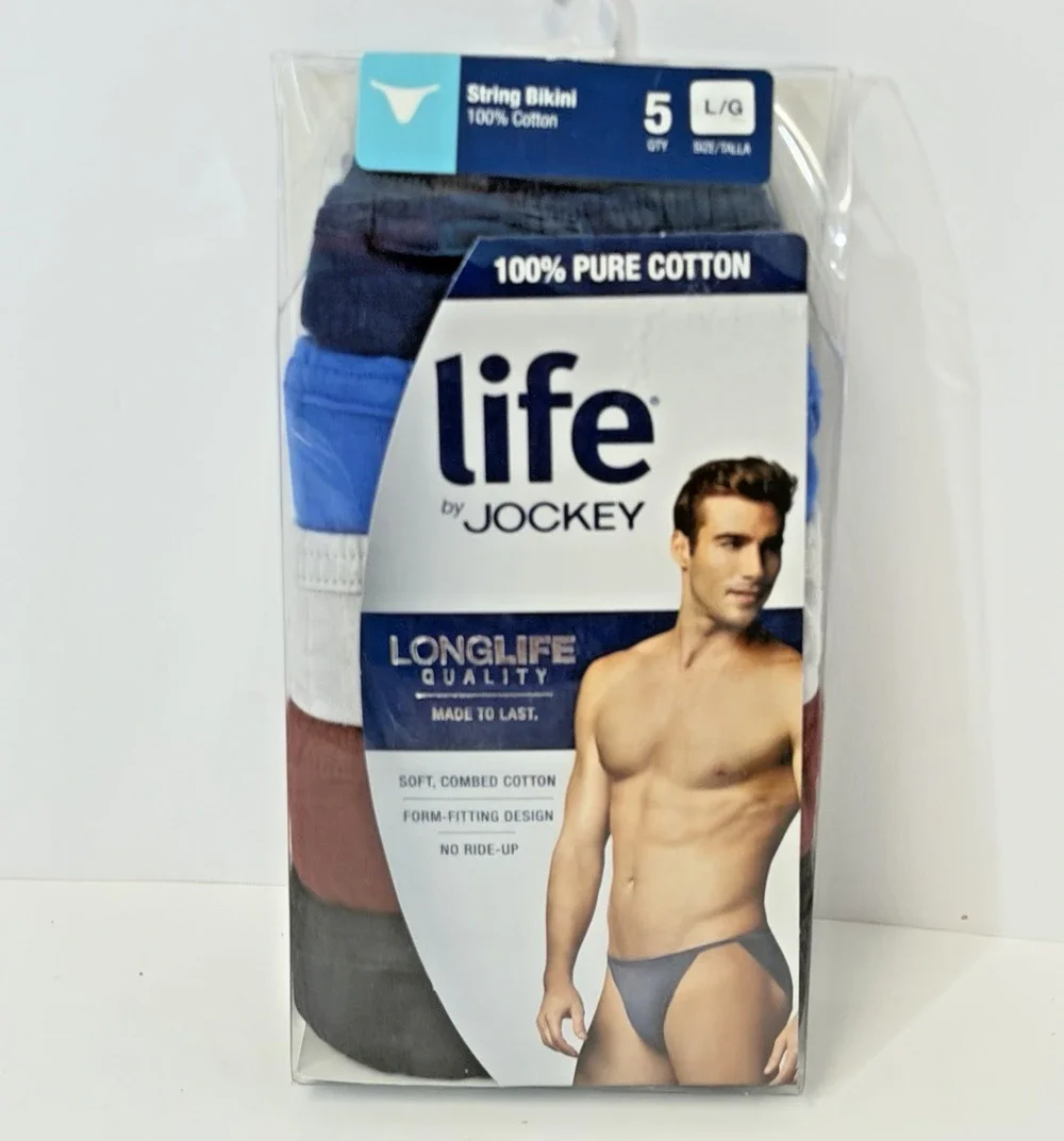 LIFE/JOCKEY String Bikini 2015 5 Pack Underwear Size Large Combed Cotton NEW